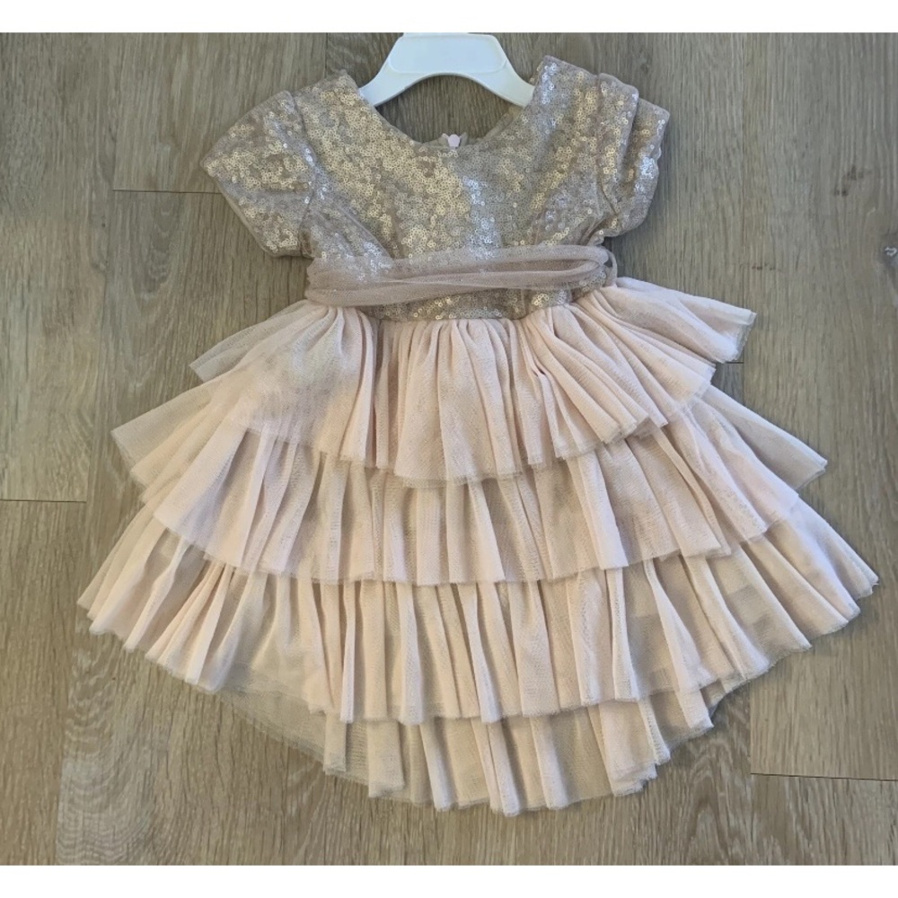 Le Pink Girl’s Size 18 Months Elegant Layered Blush Pink Dress With Sequins Top
